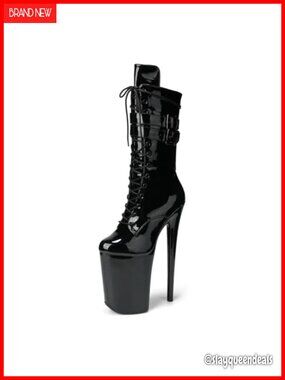 Lace Up Pole Dance Ankle Boots 9in Stiletto Platform Synthetic